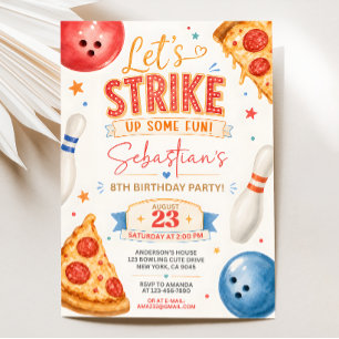 Pizza Bowling Verjaardagsuitnodiging Kaart