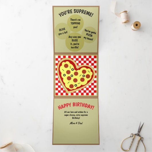 Pizza Box Pizza Puns Verjaardag Drieluik Kaart (Binnen)