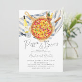 Pizza & Brew Couples Bridal Shower Invitation Kaart (Staand voorkant)