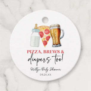 Pizza Brews en Luiers ook! Baby Shower Bedankjes Labels