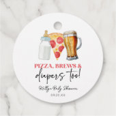 Pizza Brews en Luiers ook! Baby Shower Bedankjes Labels (Achterkant)