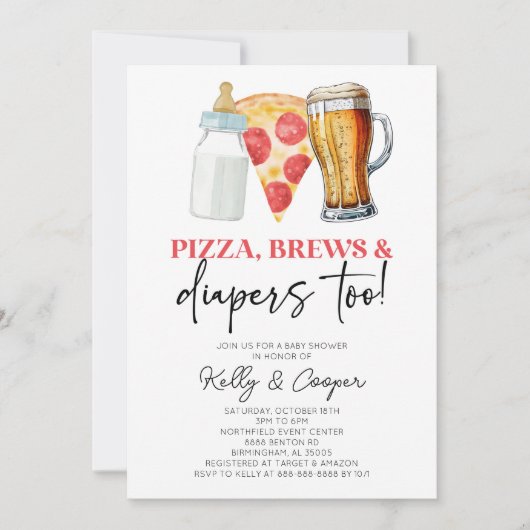 Pizza Brews en Luiers ook! Baby Shower Kaart (Voorkant)
