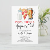 Pizza Brews en Luiers ook! Baby Shower Kaart (Staand voorkant)