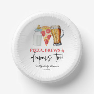 Pizza Brews en Luiers ook! Baby Shower Papieren Kommen