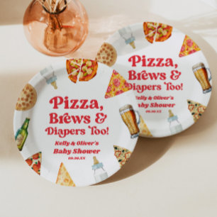 Pizza Brouwsels en Luiers Ook Pizza Bier Baby Show Papieren Bordje