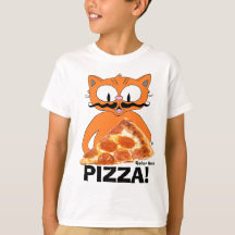 PIZZA! Cartoon Mustache Cat met Pizza Slice