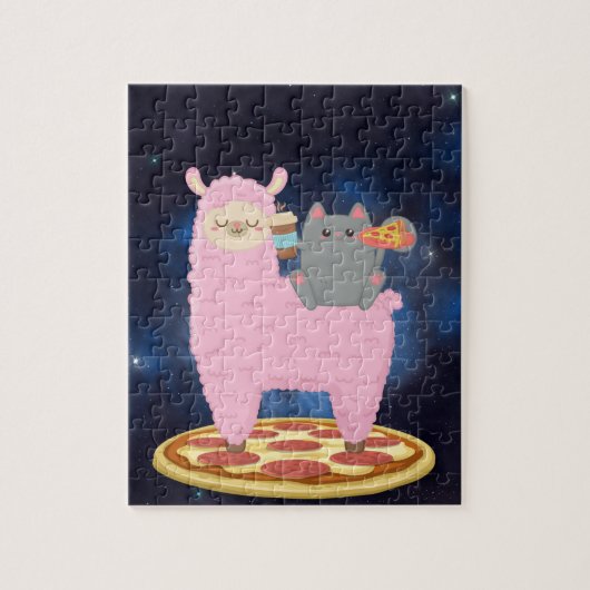Pizza Cat Space Cat Riding Llama puzzel Legpuzzel (Verticaal)