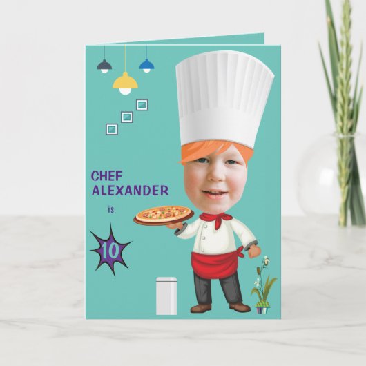 Pizza Chef 🎂 Head in Hole Cook Fun Verjaardag Kaart (Voorkant)