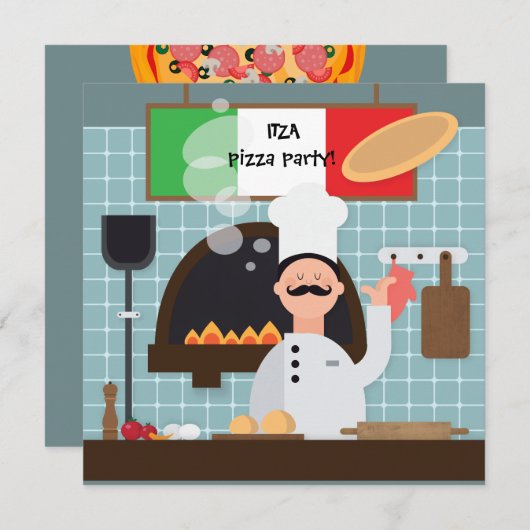 Pizza Chef Uitnodiging (Voorkant / Achterkant)