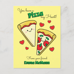 Pizza Cute Kids Valentine's Day Kawaii Carte posta