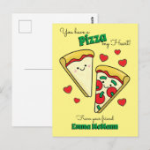 Pizza Cute Kids Valentine's Day Kawaii Carte posta (Devant / Derrière)