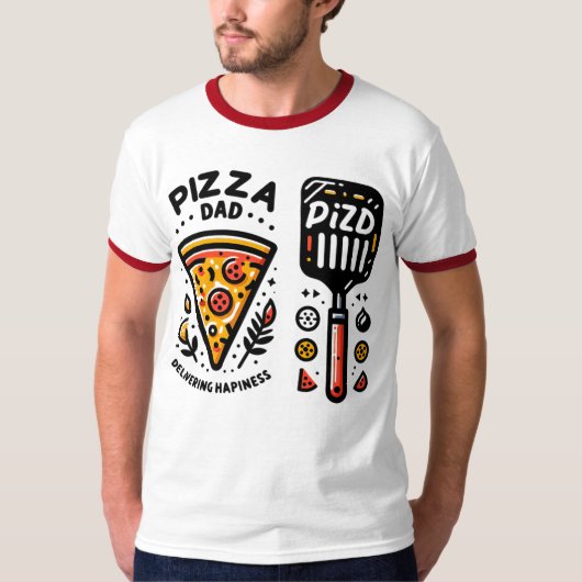 Pizza Dad Delivering Happiness Ringer T-Shirt Desi (Devant)