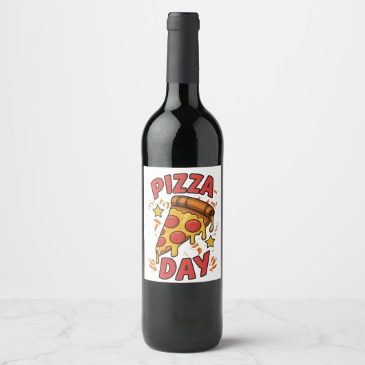 Pizza Day – Leuke Pepperoni Pizza Slice Design Wijn Etiket (Voorkant)