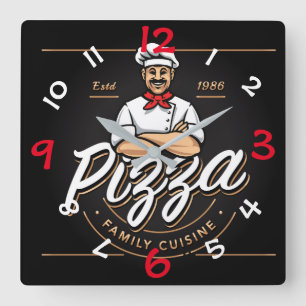 Pizza Design Wall-klok met cijfers Vierkante Klok