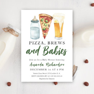Pizza, drankjes en baby's - Baby Shower Kaart