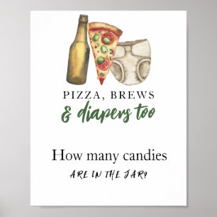 Pizza. Drankjes en Luiers Baby - Hoeveel snoepjes Poster