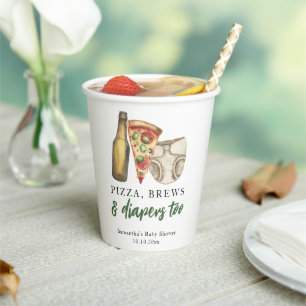 Pizza, drankjes en luiers ook Baby shower Papieren Bekers