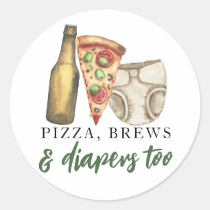 Pizza, drankjes en luiers ook Baby shower Ronde Sticker