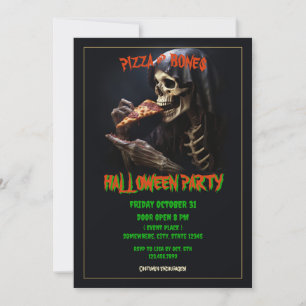 Pizza en Botten Halloween Party Kaart