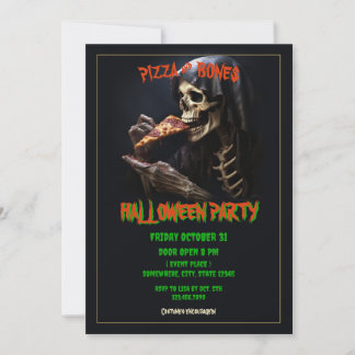 Pizza en Botten Halloween Party Kaart