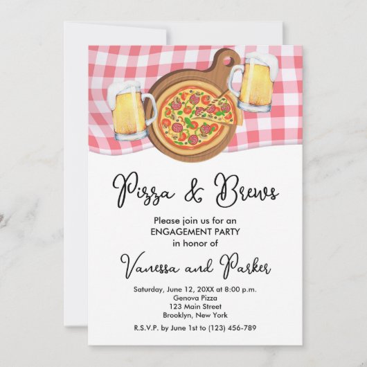 Pizza en Brews Verlovingsfeest Uitnodiging (Voorkant)