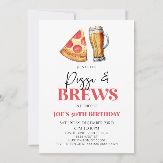 Pizza en brouwt Bier Glas Verjaardagsfeest Kaart (Voorkant)