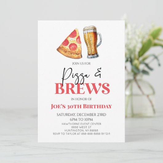 Pizza en brouwt Bier Glas Verjaardagsfeest Kaart (Staand voorkant)