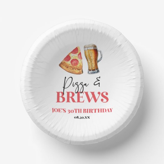 Pizza en brouwt Bier Glas Verjaardagsfeest Papieren Kommen (Voorkant)