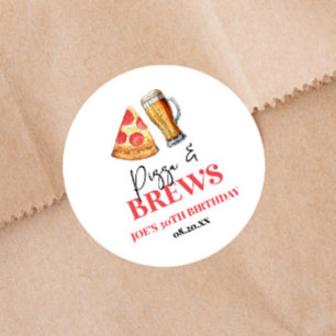Pizza en brouwt Bier Glas Verjaardagsfeest Ronde Sticker