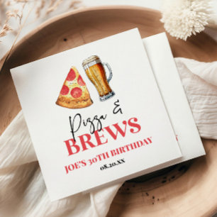Pizza en brouwt Bier Glas Verjaardagsfeest Servet