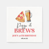 Pizza en brouwt Bier Glas Verjaardagsfeest Servet (Voorkant)