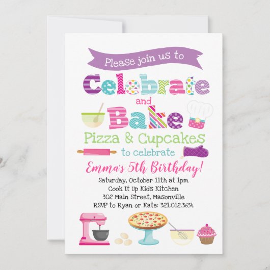 Pizza en Cupcake Baking Party Kaart (Voorkant)