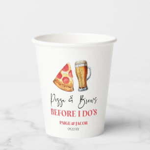 Pizza en drankjes voor de huwelijksrepetitie papieren bekers