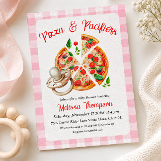 Pizza en Fopspenen Meisje Roze Rut Baby Shower Kaart