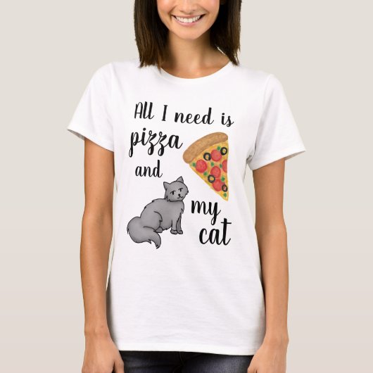 Pizza en My Cat Funny T-shirt (Voorkant)