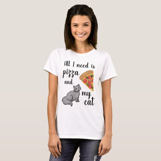Pizza en My Cat Funny T-shirt (Voorkant volledig)