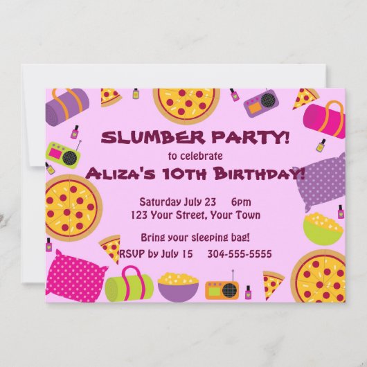 Pizza en Pajama Party Kaart (Voorkant)