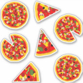 Pizza en Pizza Slices Cartoon Sticker (Voorkant)