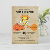 Pizza en Pompoen carving halloween feest Kaart (Staand voorkant)