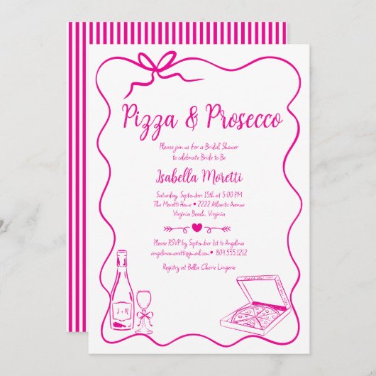 Pizza en Prosecco Bruids Douche Uitnodiging (Voorkant / Achterkant)