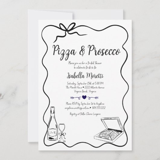 Pizza en Prosecco Bruids Douche Uitnodiging (Voorkant)