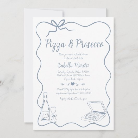 Pizza en Prosecco Bruids Douche Uitnodiging (Voorkant)