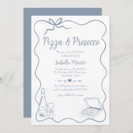 Pizza en Prosecco Bruids Douche Uitnodiging (Voorkant / Achterkant)