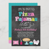 Pizza en pyjama party schoolbord uitnodiging (Voorkant / Achterkant)