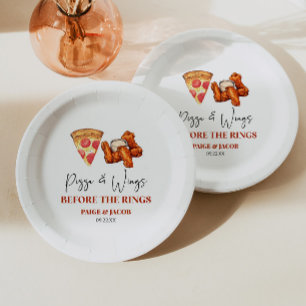 Pizza en Vleugels voor het oefendiner voor de vleu Papieren Bordje