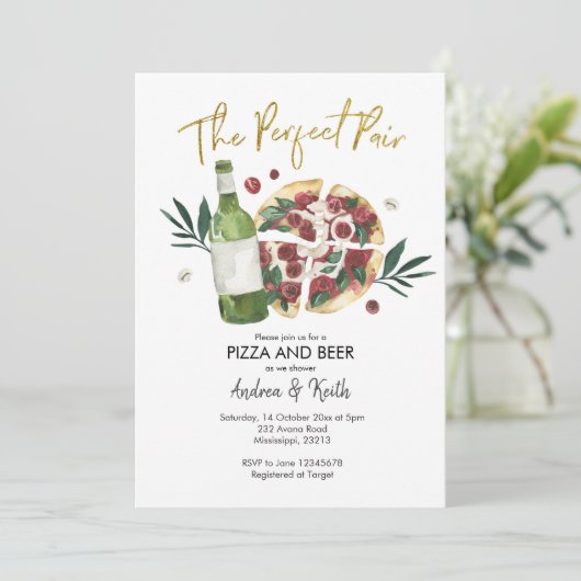 Pizza et bières Couples Douche Invitation (Debout devant)