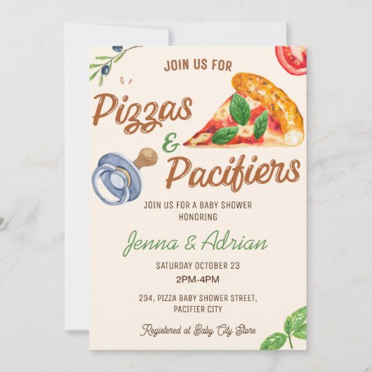 Pizza et Pacificateurs Baby shower Invitation (Devant)