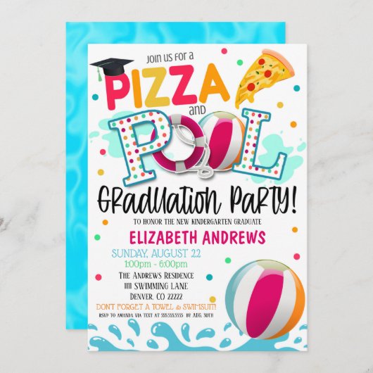 Pizza et Pool Party Graduation Invitation (Devant / Derrière)
