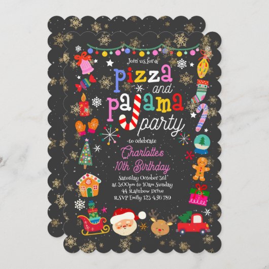 Pizza et Pyjama de Noël Invitation (Devant / Derrière)