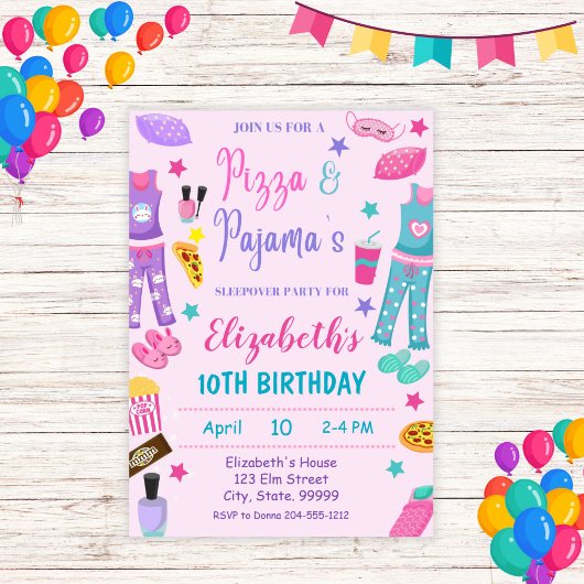 Pizza et pyjama's Sleepover Invitation d'anniversa